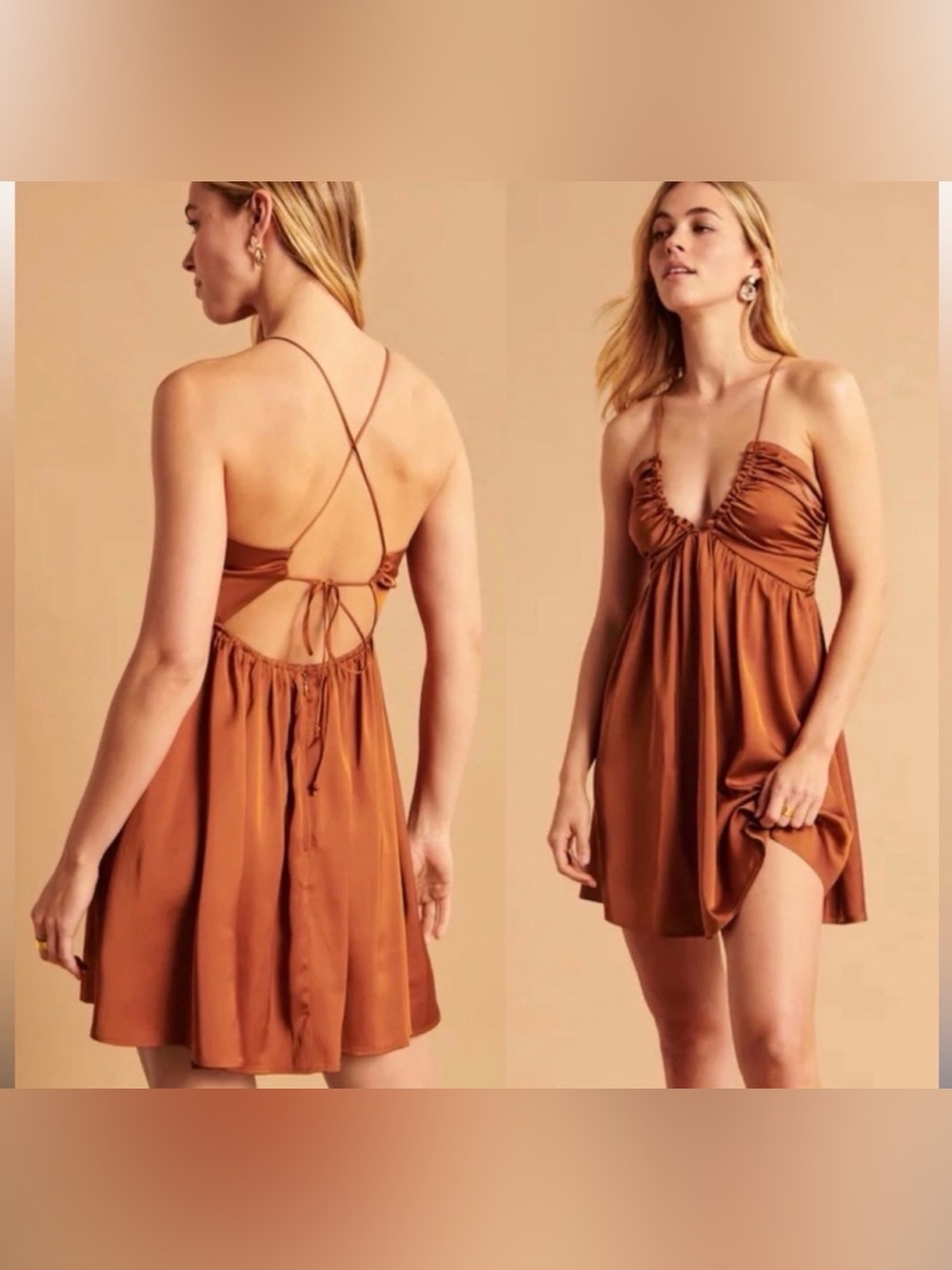 Abercrombie & Fitch Rust Orange Satin Silky  Strappy Mini Dress XS